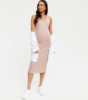 Maternity Pale Pink Ribbed Midi Bodycon 