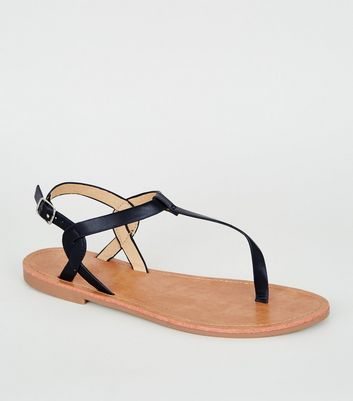 black leather toe post sandals