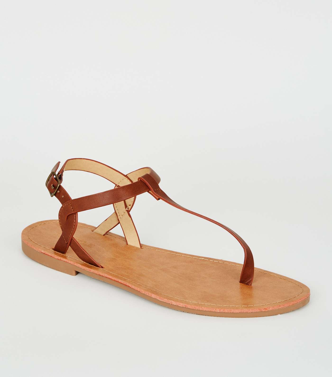 Tan Leather-Look Toe Post Sandals