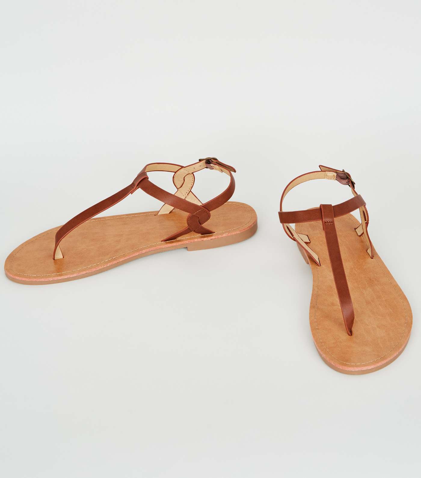 Tan Leather-Look Toe Post Sandals Image 3