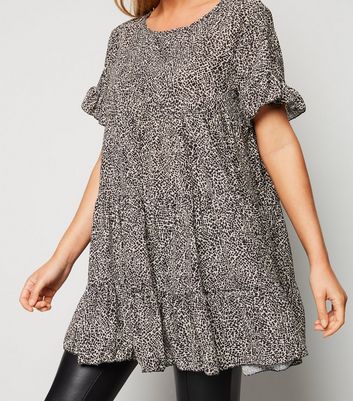 Image of Cameo Rose Black Animal Print Smock Tunic Top New Look