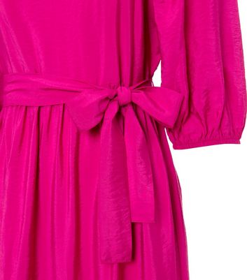 hot pink puff sleeve dress