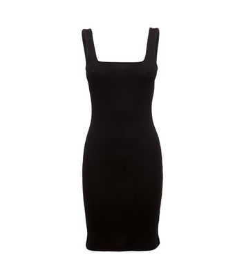 black square neck bodycon dress