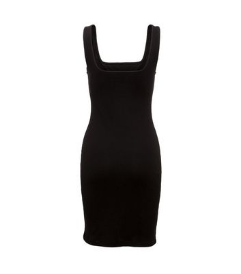 Black Square Neck Ribbed Bodycon Dress 