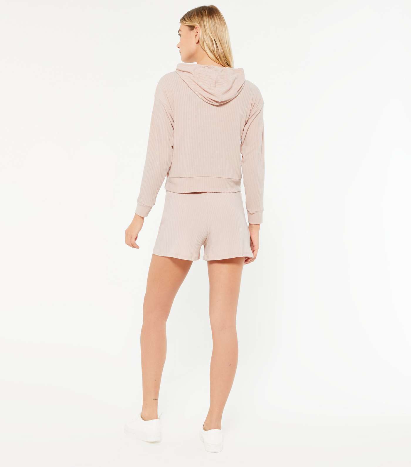 Mink Ribbed Hoodie and Shorts Set Image 4