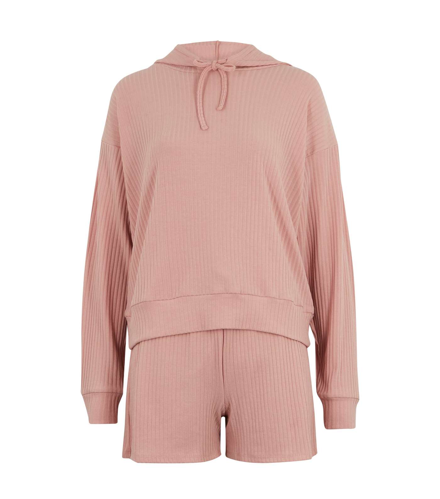 Pale Pink Ribbed Hoodie and Shorts Set Image 5