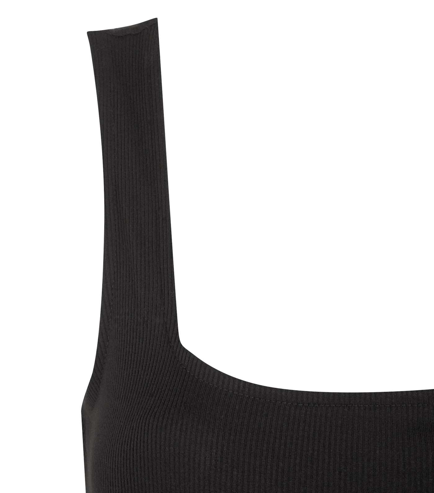 Black Ribbed Square Neck Bodycon Midi Dress  Image 3