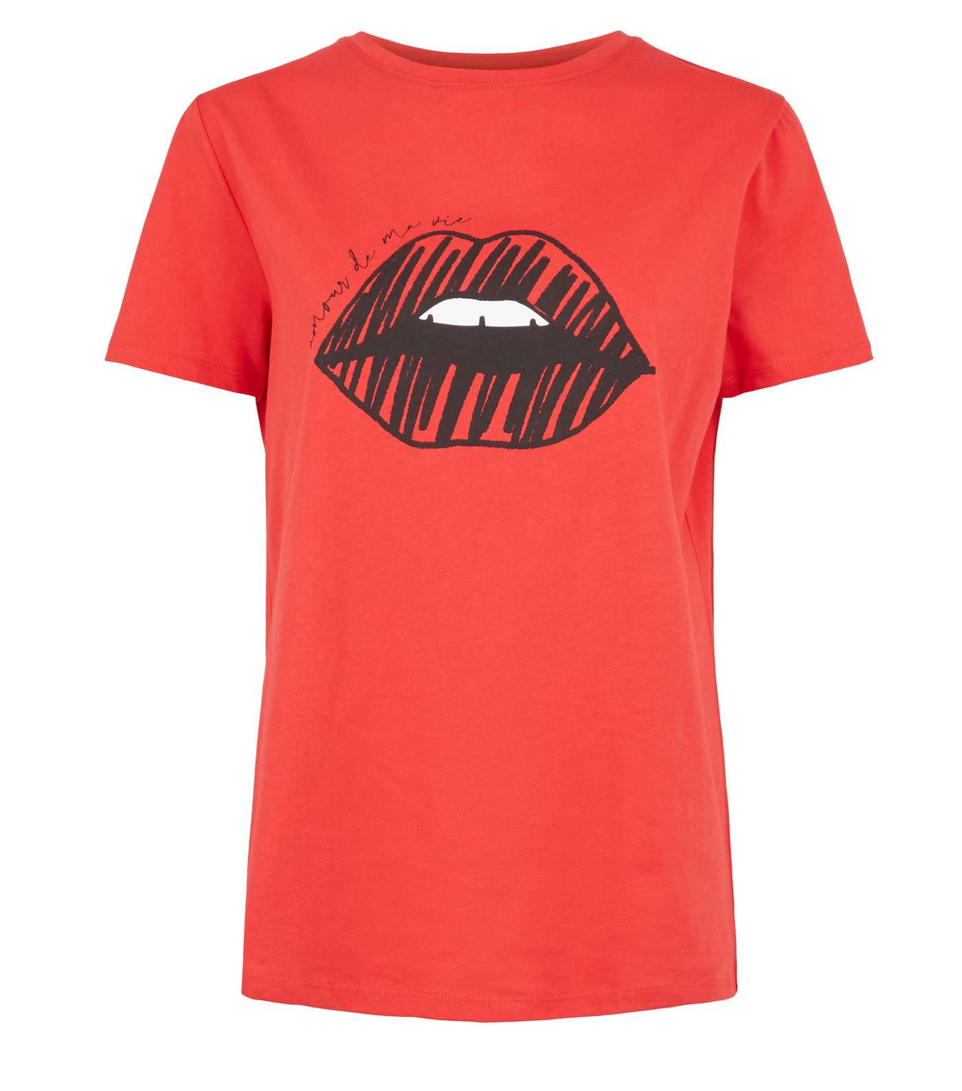 Red Lips Sketch Print Slogan T-Shirt Image 4