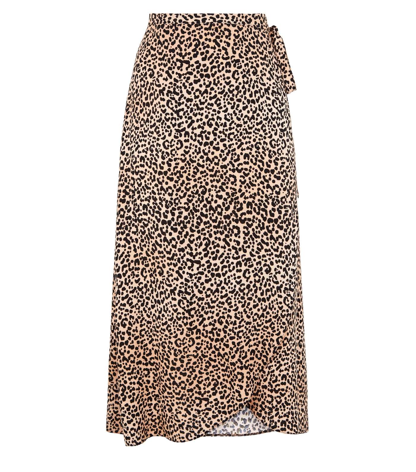 Brown Leopard Print High Waist Wrap Midi Skirt Image 4
