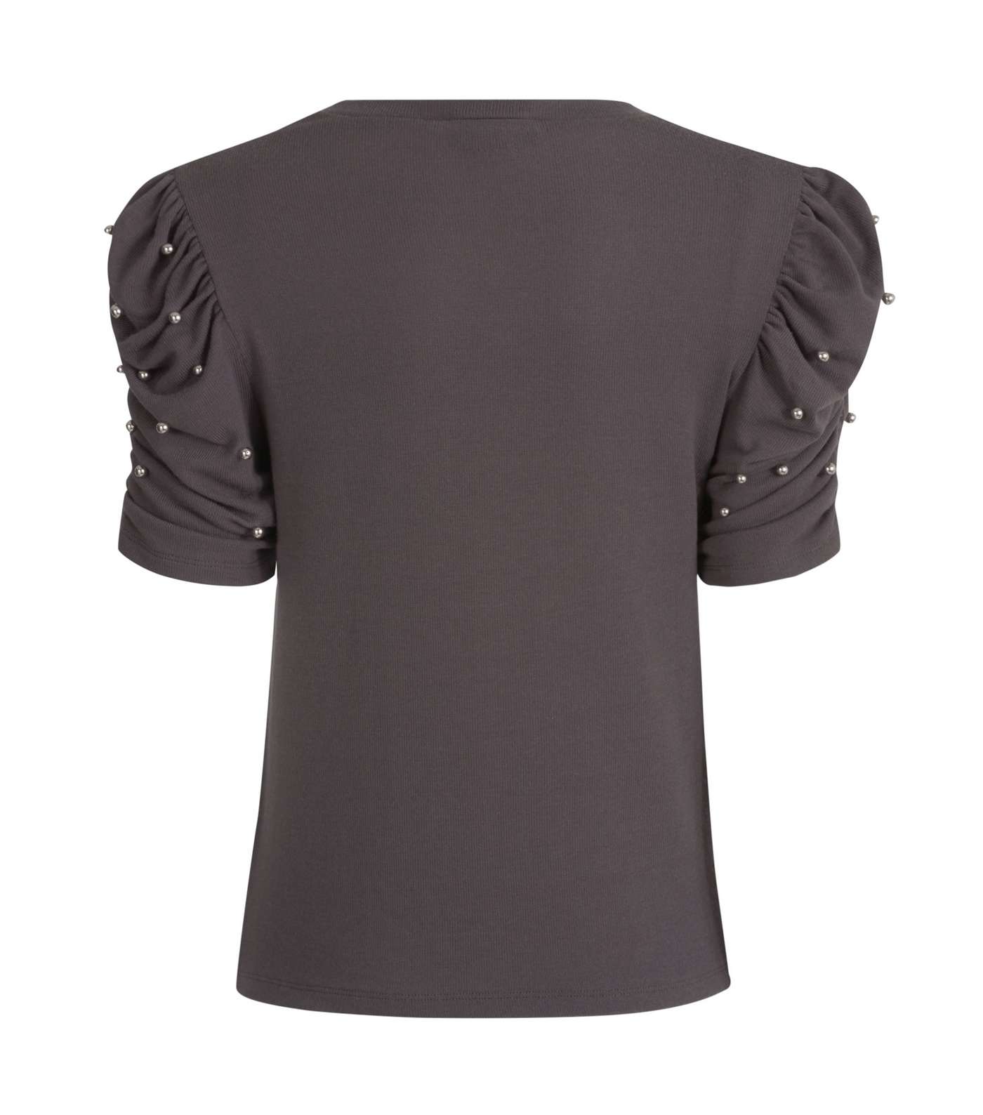 Grey Fine Knit Ruched Sleeve Top Image 2