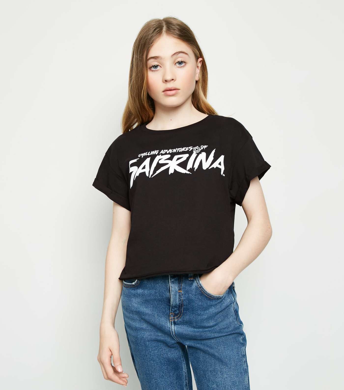 Girls Black Logo Sabrina T-Shirt