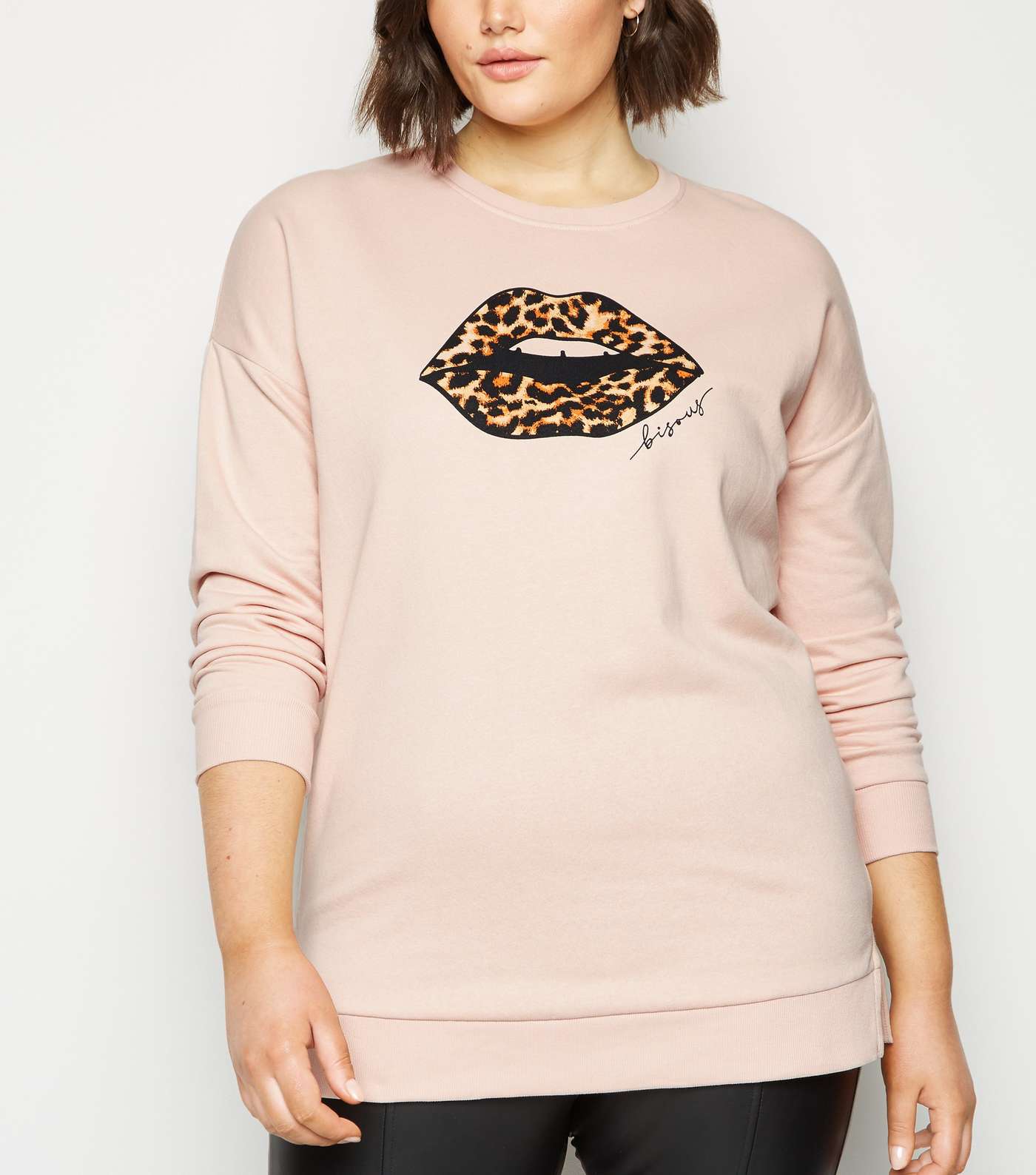 Curves Pale Pink Leopard Print Lips Sweatshirt