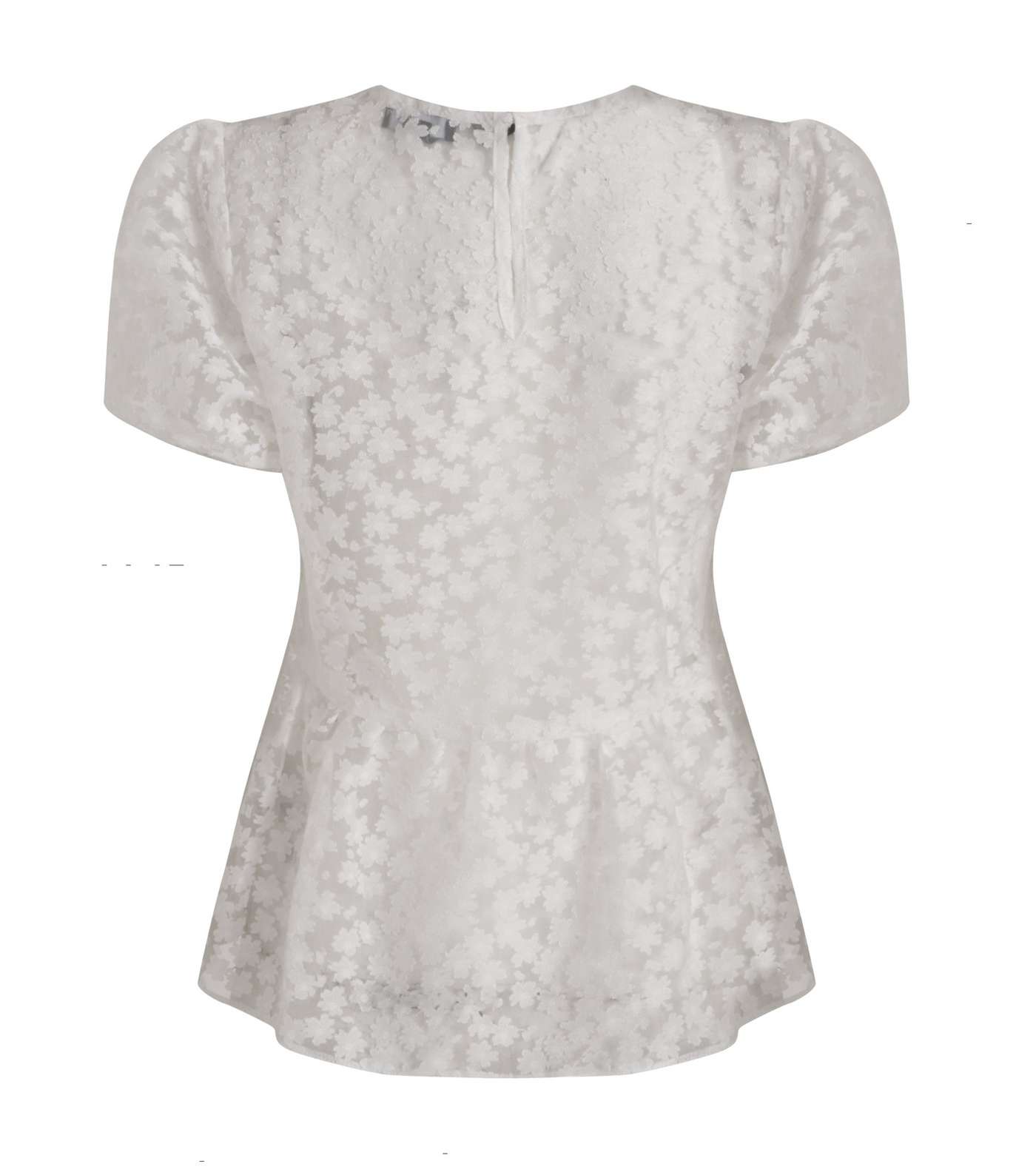 White Floral Organza Puff Sleeve Blouse Image 2