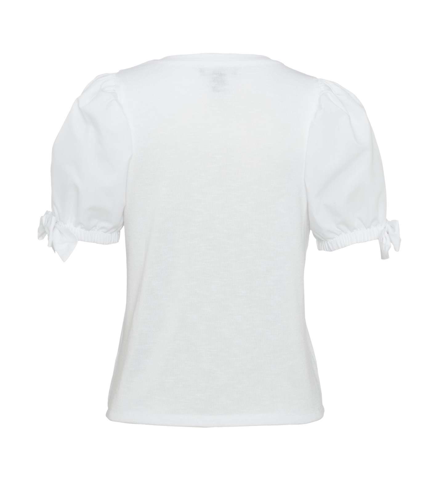White Fine Knit Tie Puff Sleeve Top Image 2