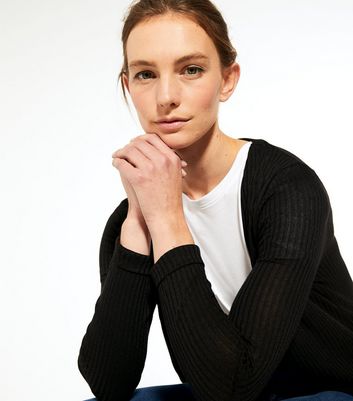 black ribbed knitted midi cardigan