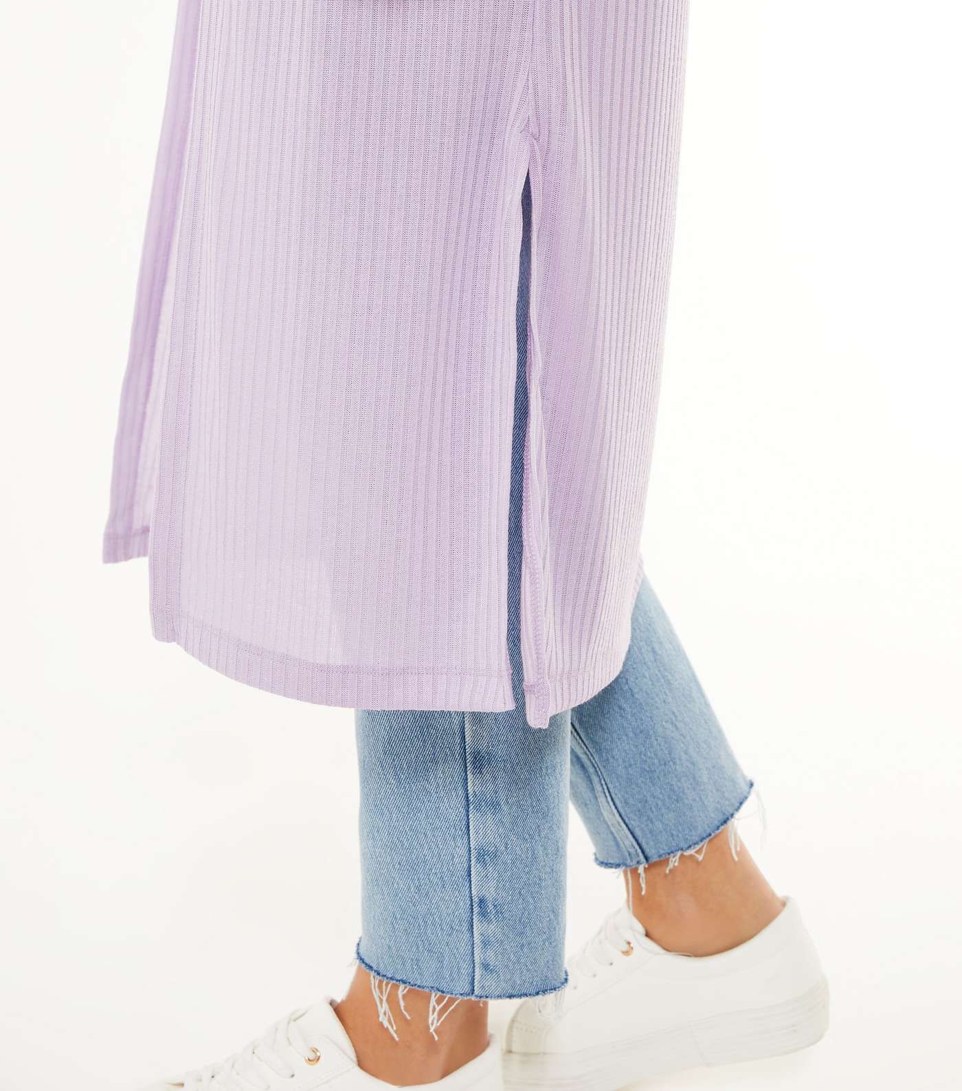 Lilac Ribbed Knit Midi Cardigan Image 3