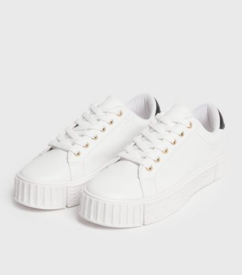 white chunky lace up trainers