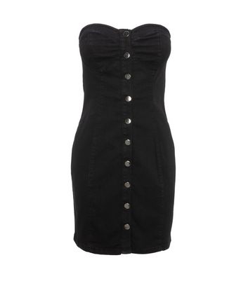 Black Denim Strapless Mini Dress | New Look