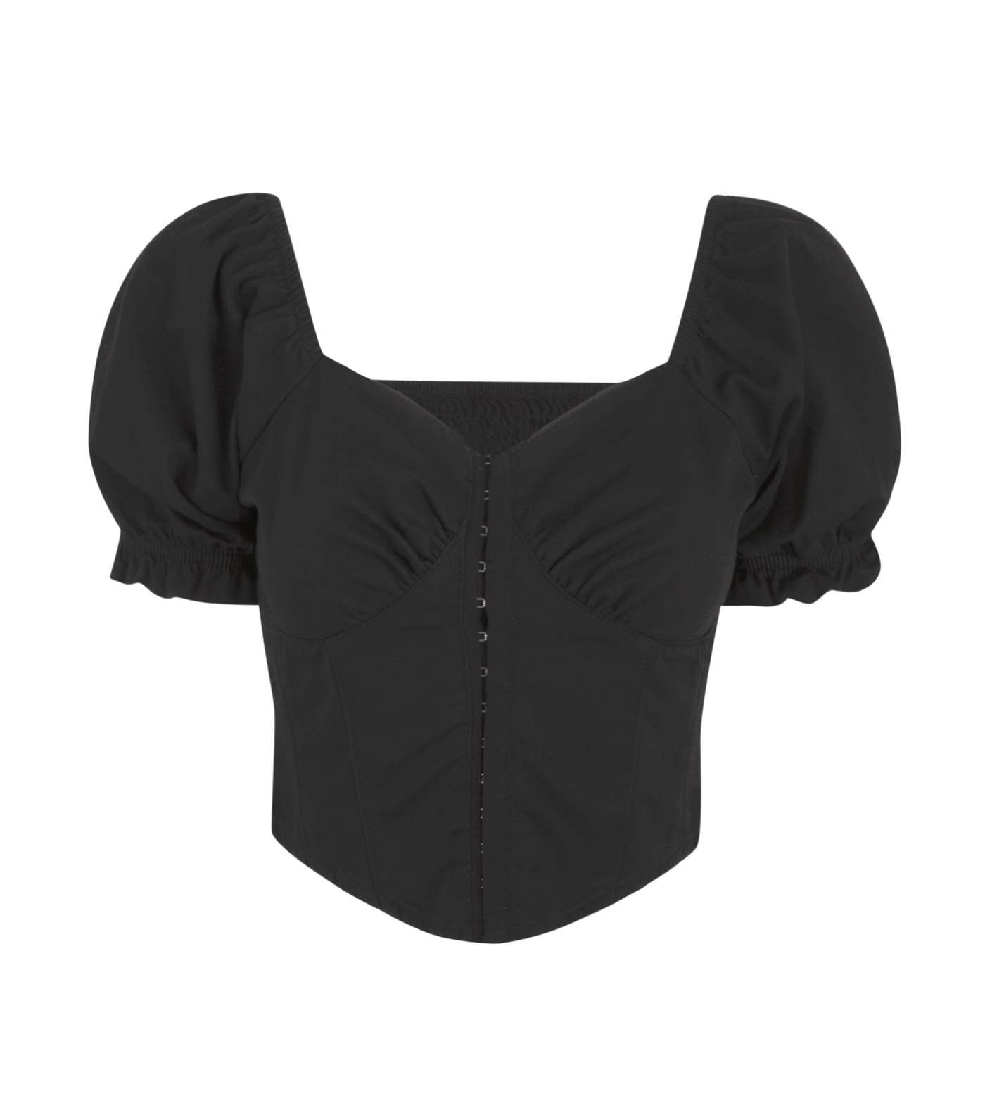 Black Corset Style Puff Sleeve Top