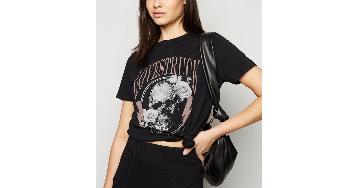Black Lovestruck Slogan Skull Rock T-Shirt | New Look