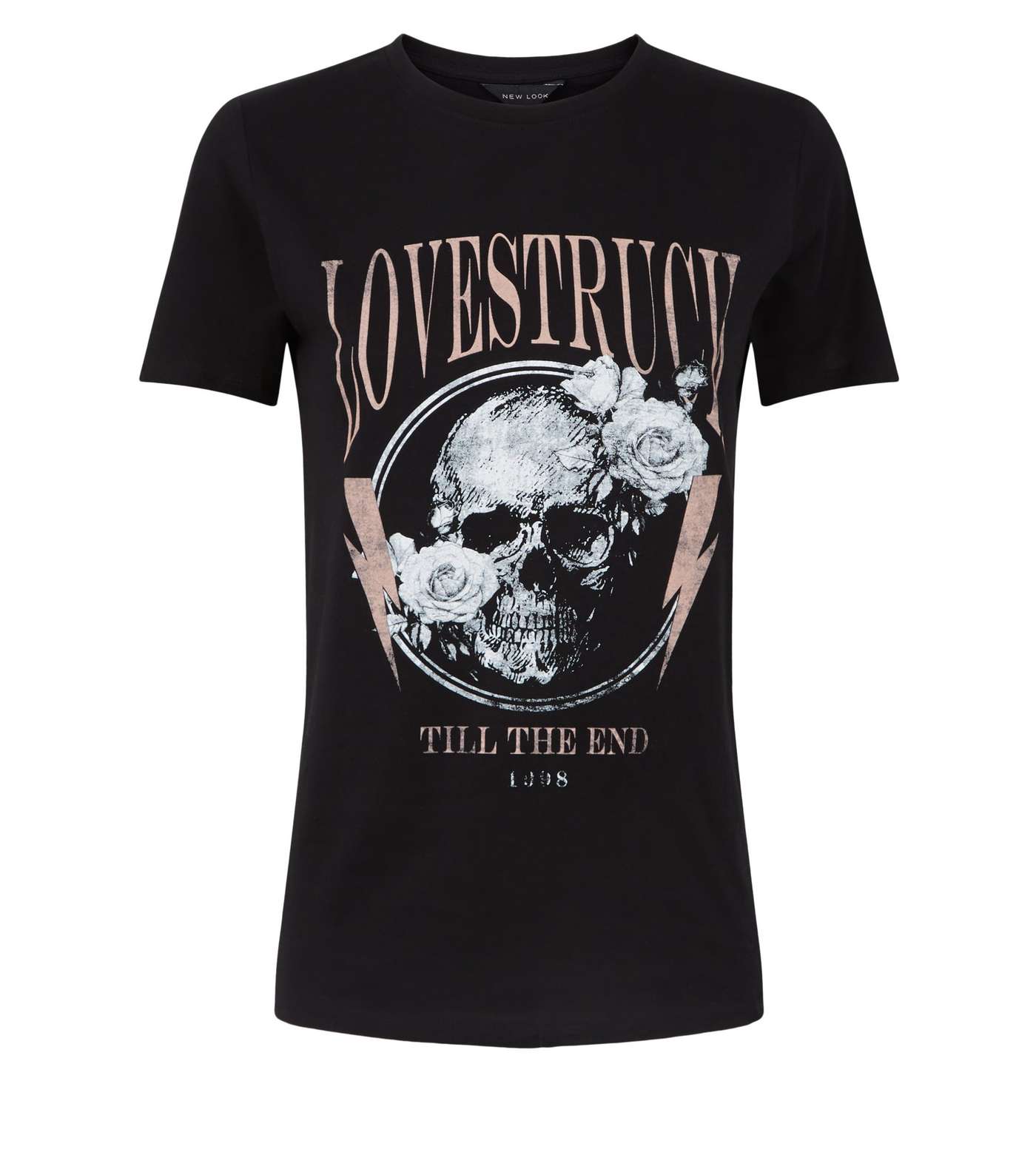 Black Lovestruck Slogan Skull Rock T-Shirt Image 4