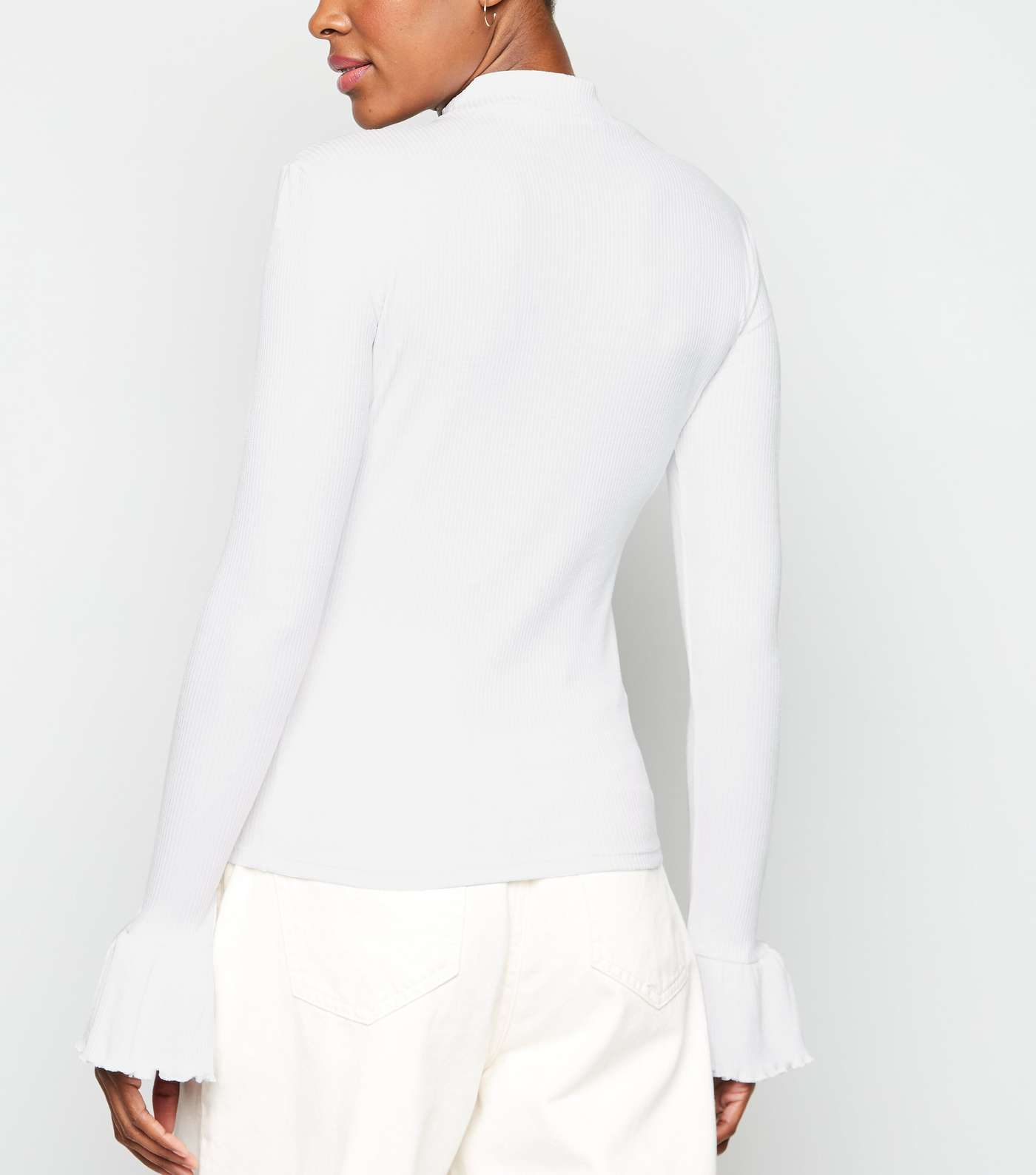 NA-KD White Ribbed Bell Sleeve Top Image 3