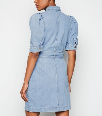 NA-KD Pale Blue Puff Sleeve Denim Dress 
