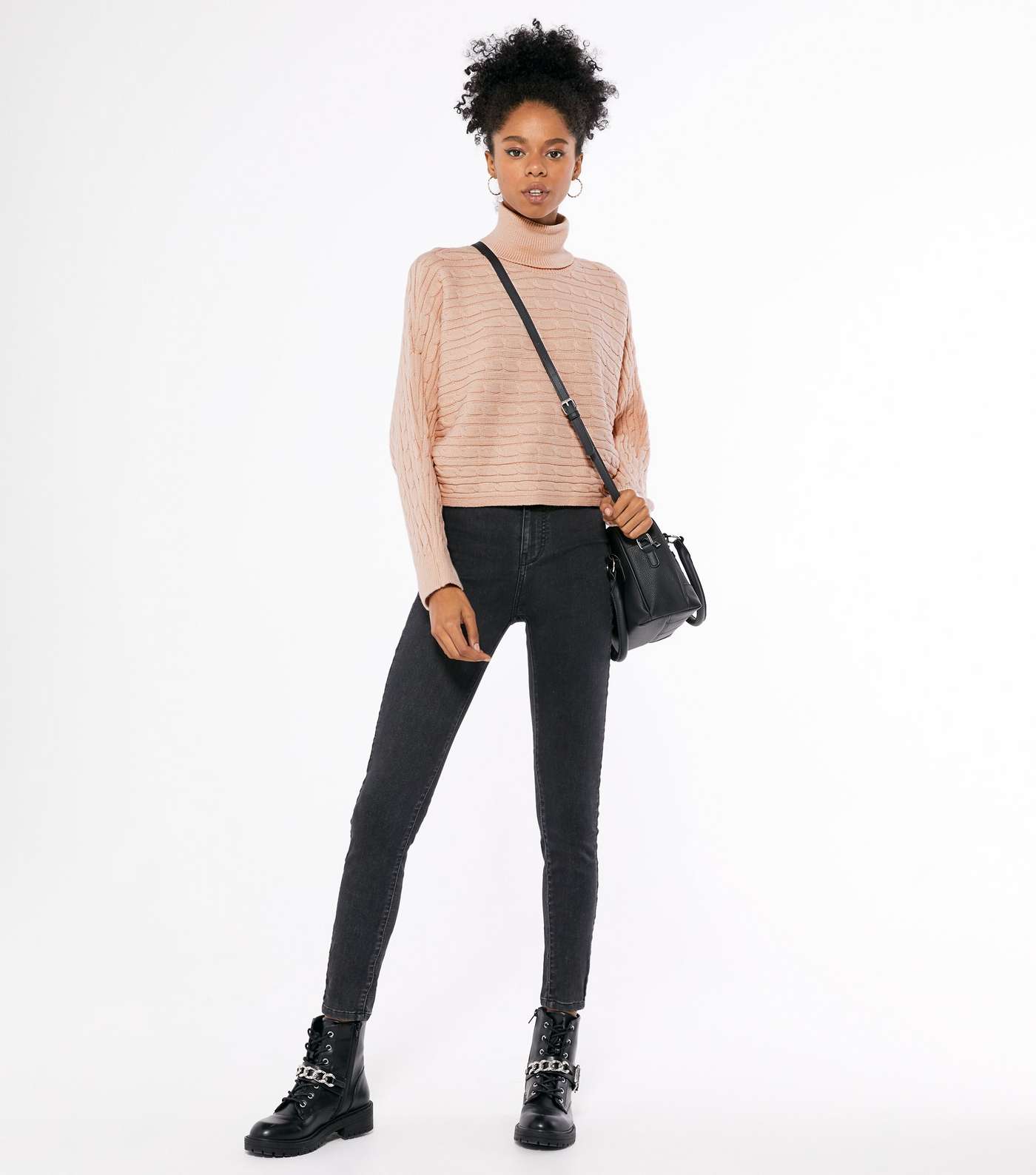 Pale Pink Cable Knit Roll Neck Jumper  Image 2