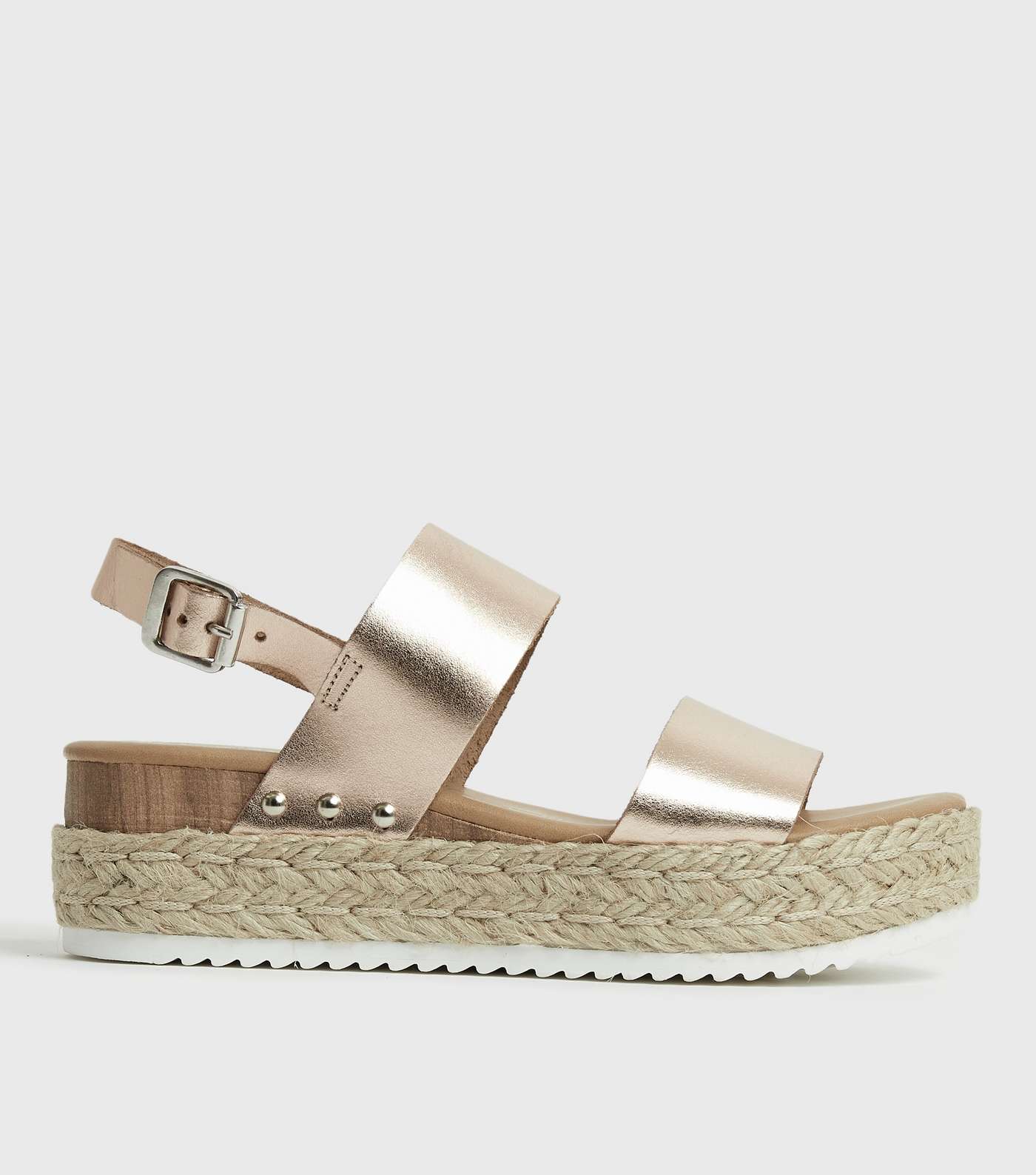 Rose Gold Leather Chunky Espadrille Sandals