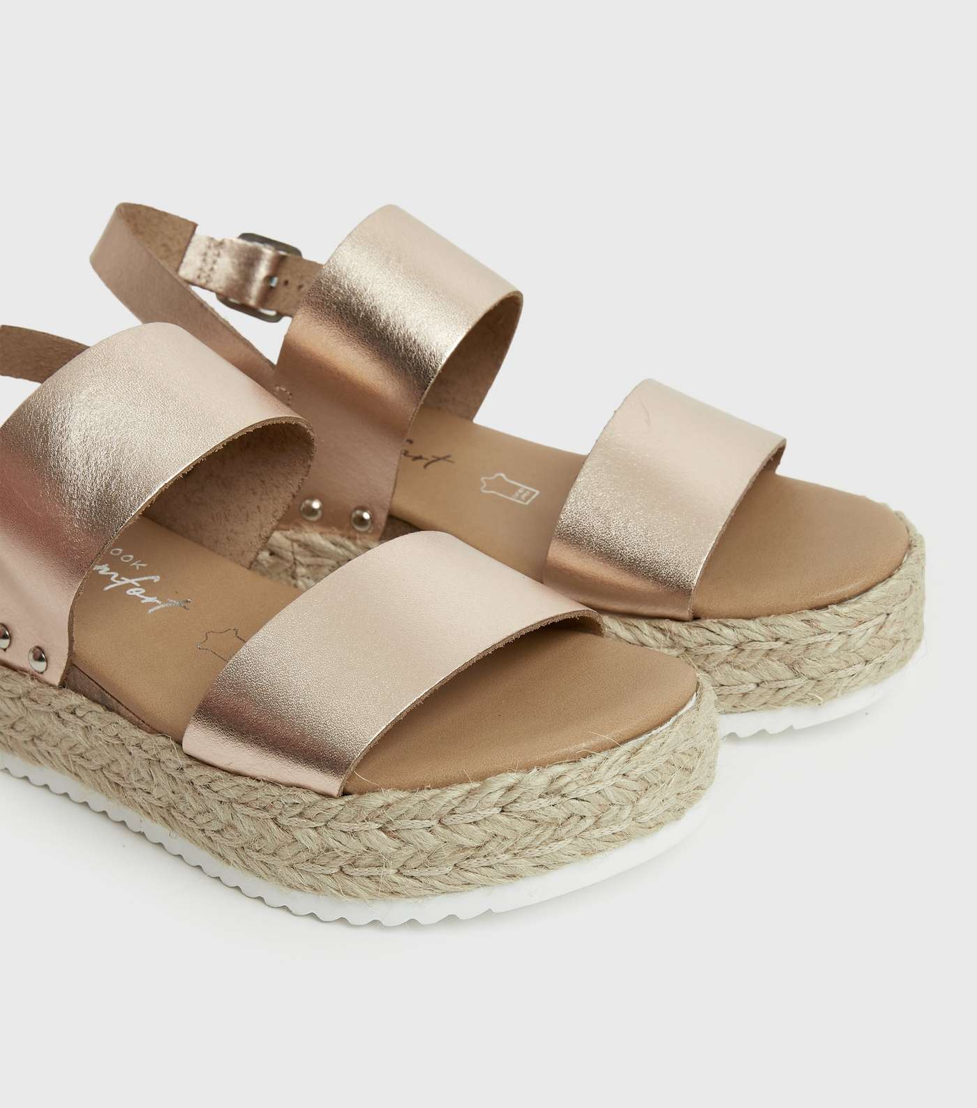 Rose Gold Leather Chunky Espadrille Sandals Image 3