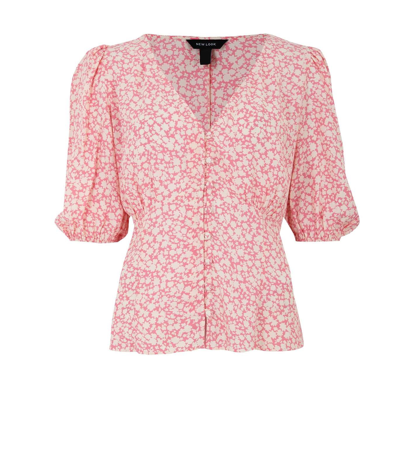 Pink Ditsy Floral Puff Sleeve Tea Blouse