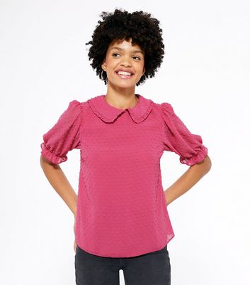 Bright Pink Chiffon Spot Blouse | New Look