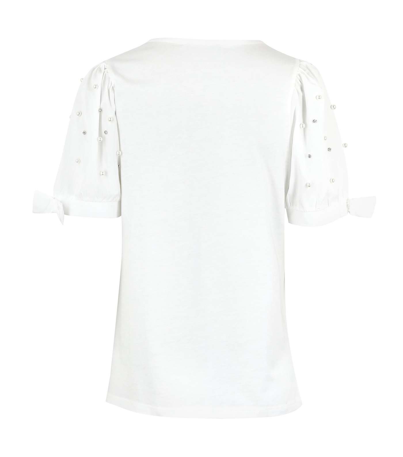 Off White Faux Pearl Poplin Sleeve T-Shirt Image 2