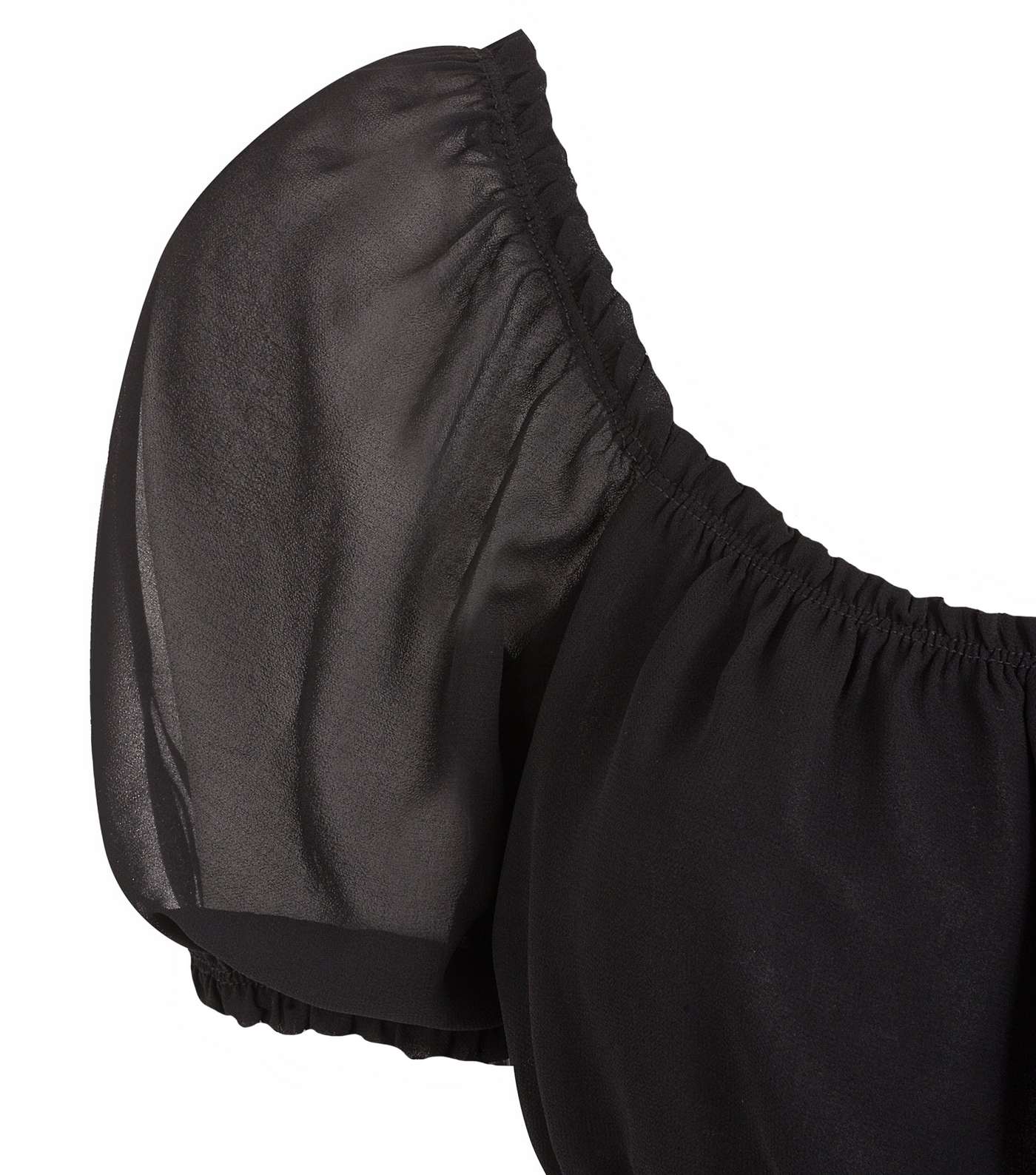 Black Shirred Puff Sleeve Top Image 3