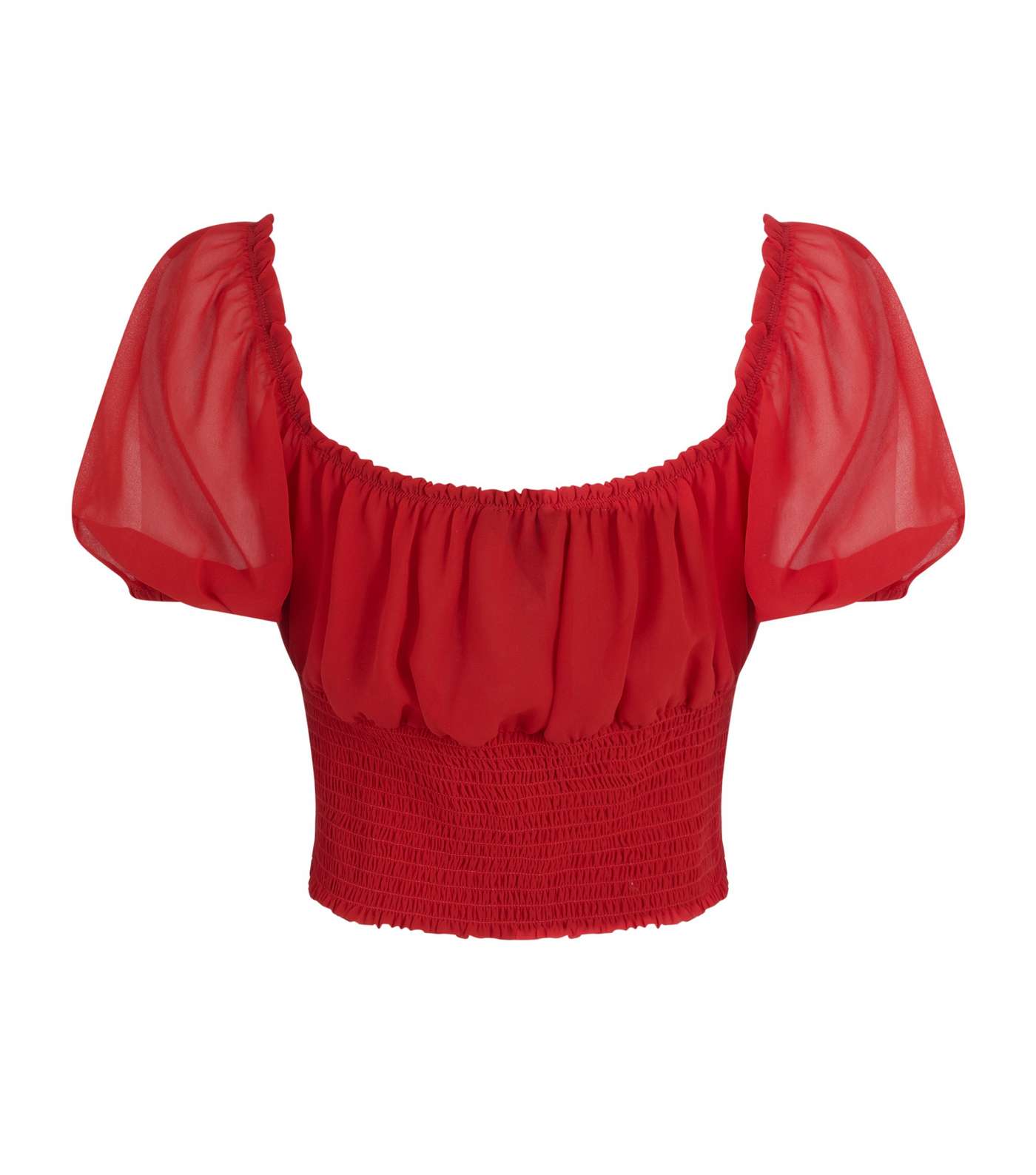 Red Shirred Puff Sleeve Top Image 2