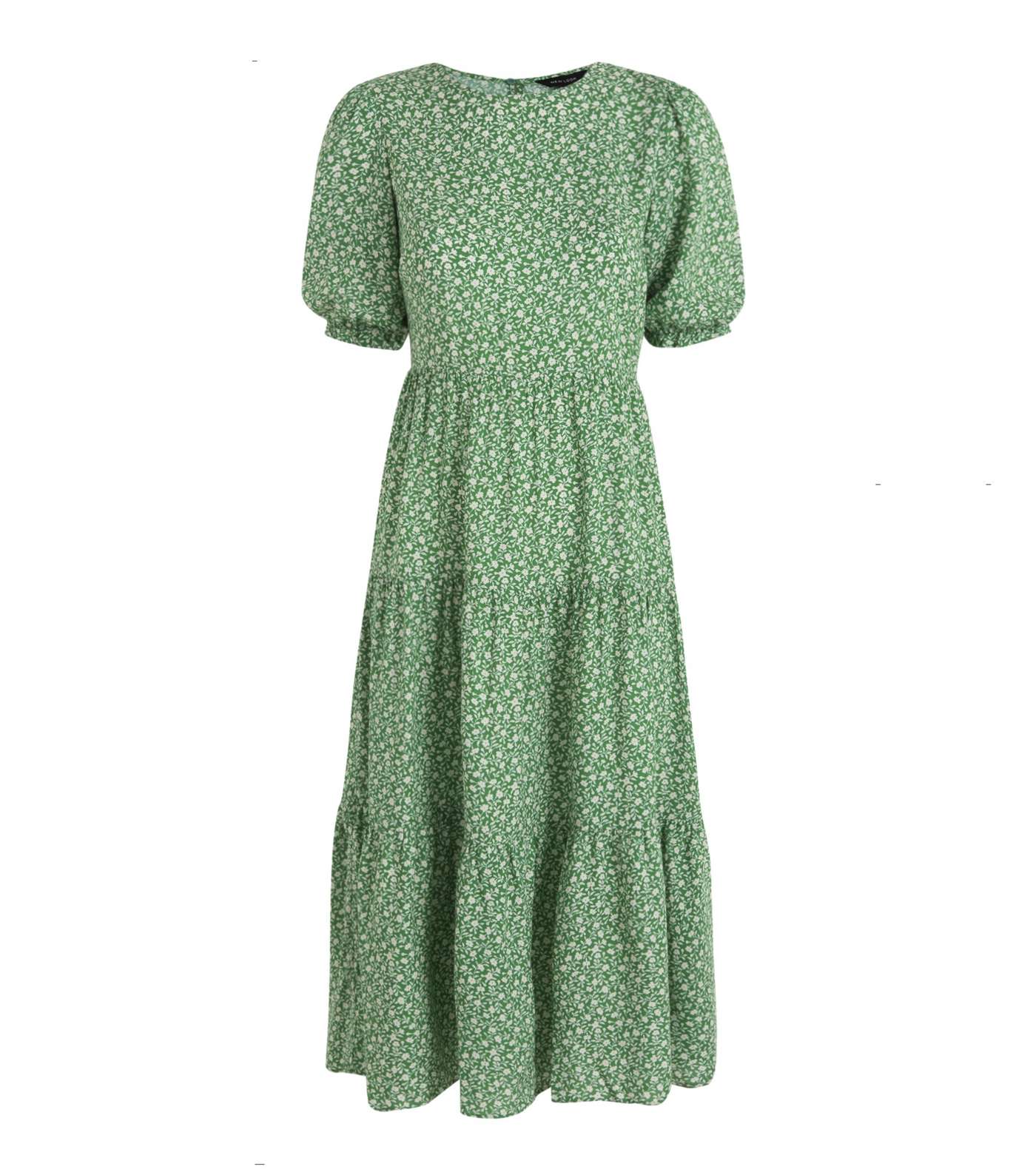 Green Ditsy Floral Puff Sleeve Midi Dress Image 2
