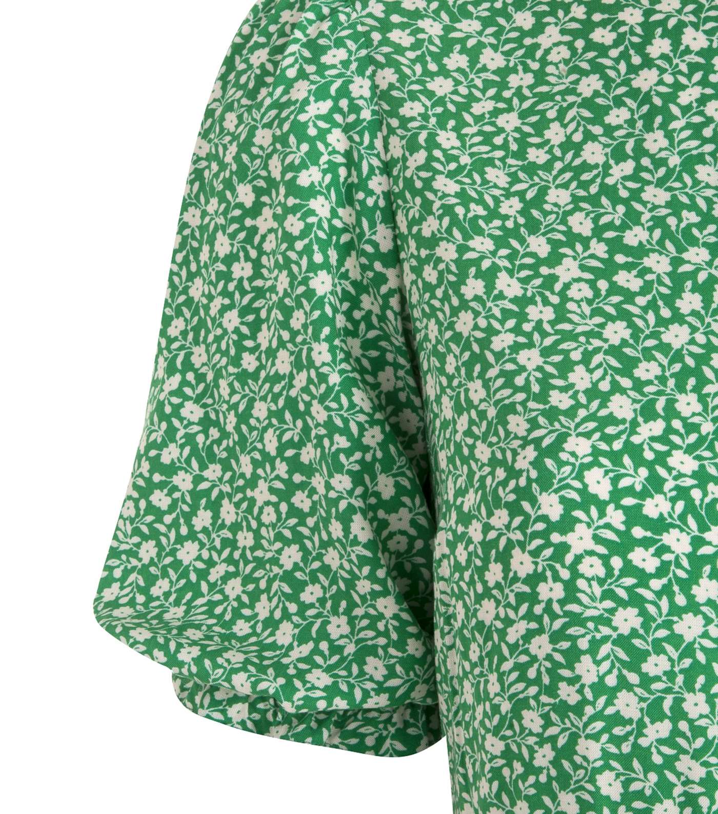 Green Ditsy Floral Puff Sleeve Midi Dress Image 4