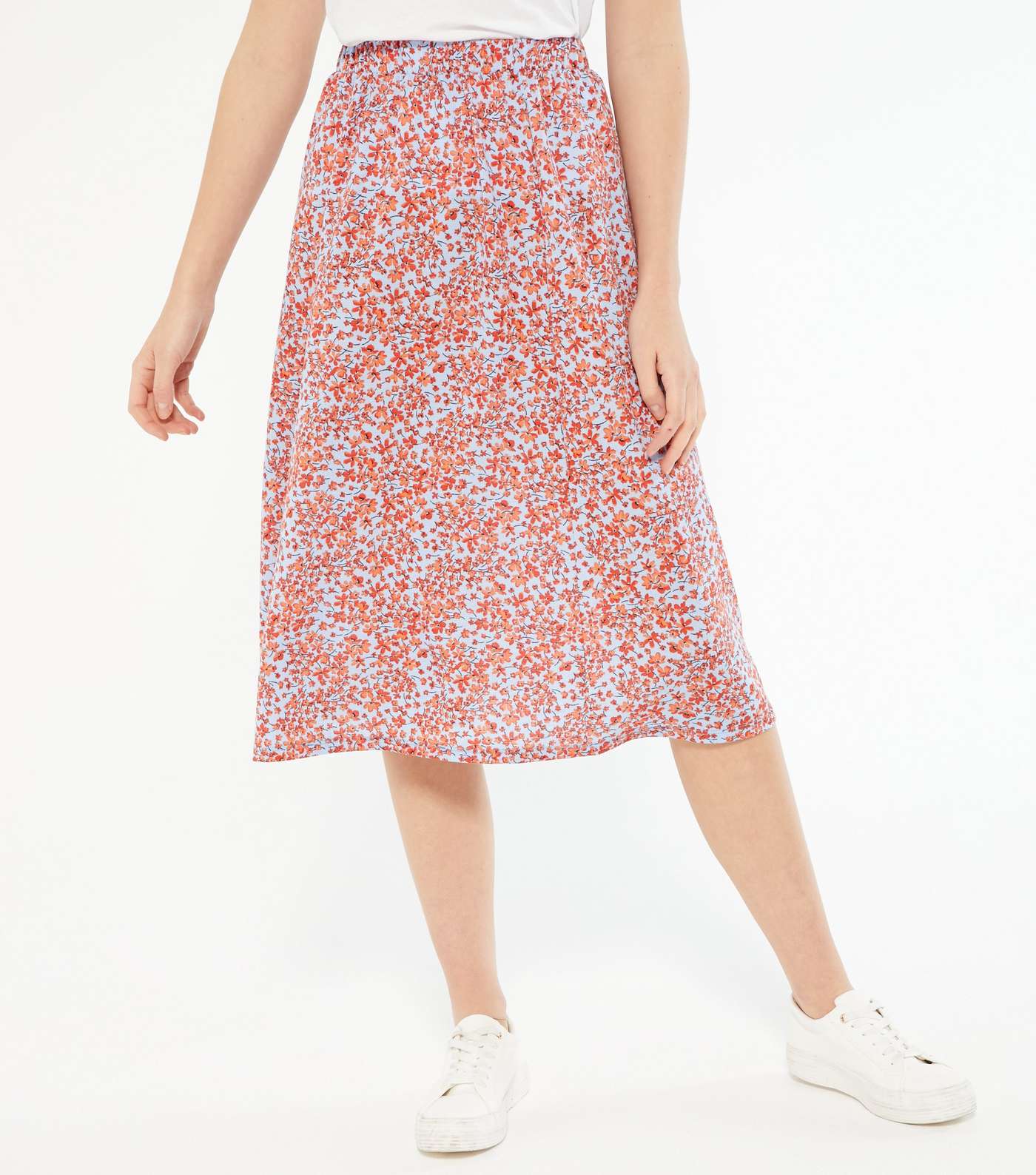 JDY Pale Blue Floral Midi Skirt Image 2