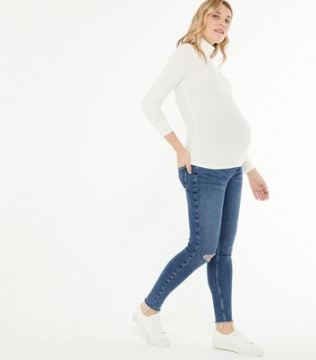Pregnancy Skinny Jeggings Sizes 10 12 NEW LOOK Maternity Over Bump Ripped Jeans 