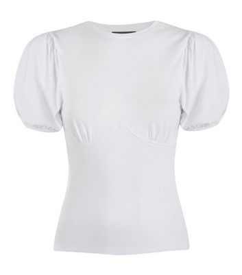 White Corset Seam Puff Sleeve T-Shirt | New Look