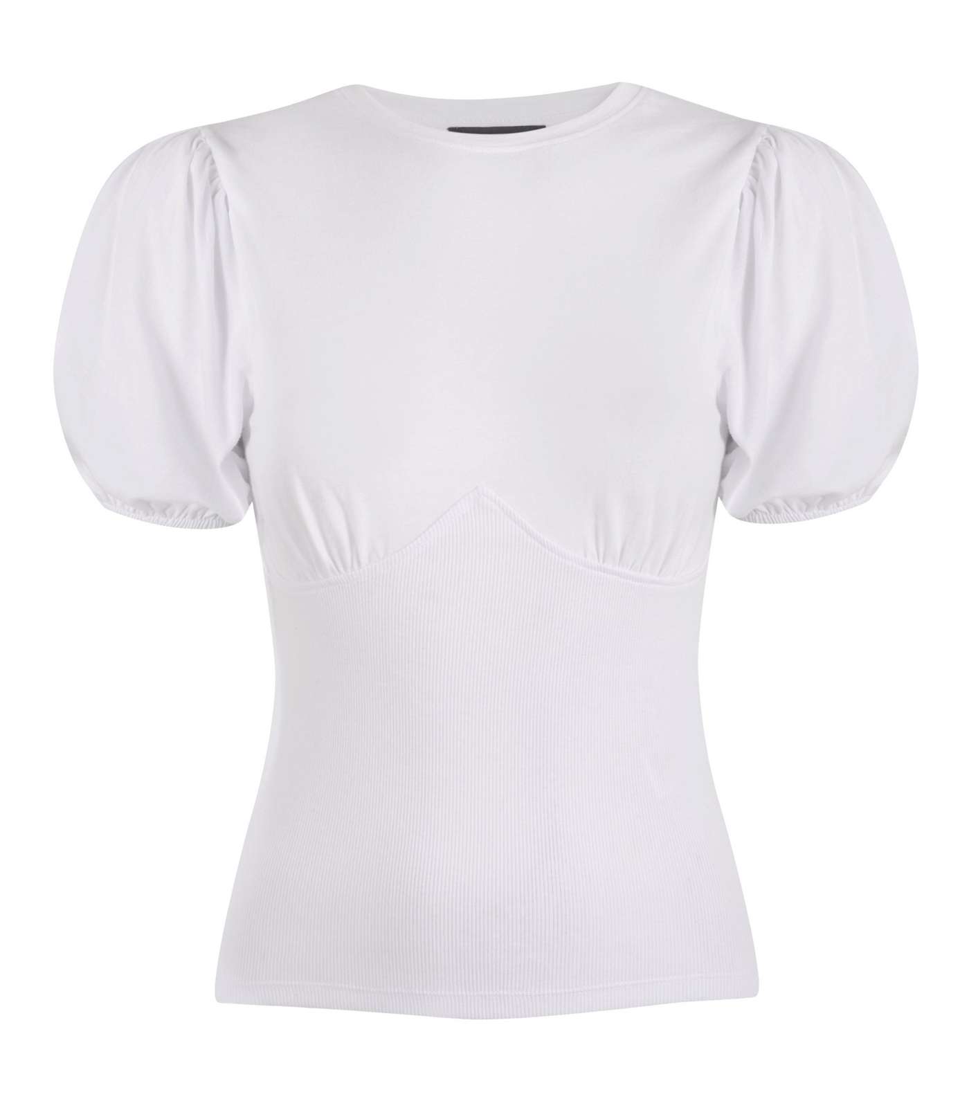 White Corset Seam Puff Sleeve T-Shirt