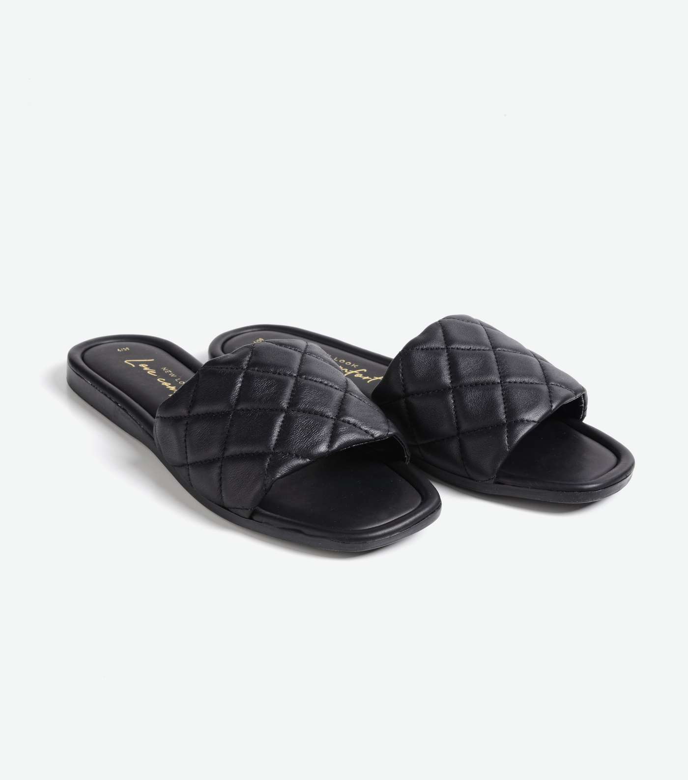 Black Leather Quilted Sliders  Image 2