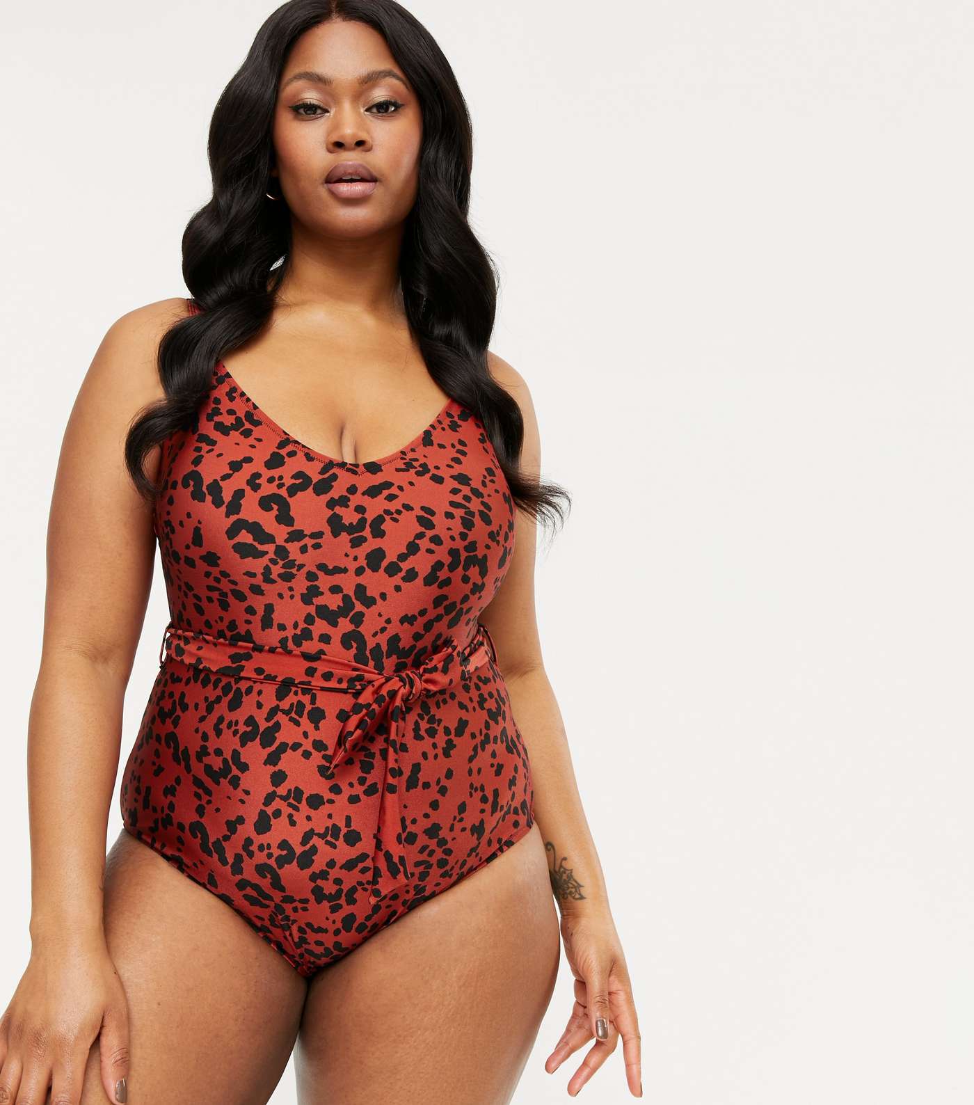 Curves Rust Animal Print Belted Swimsuit Image 2