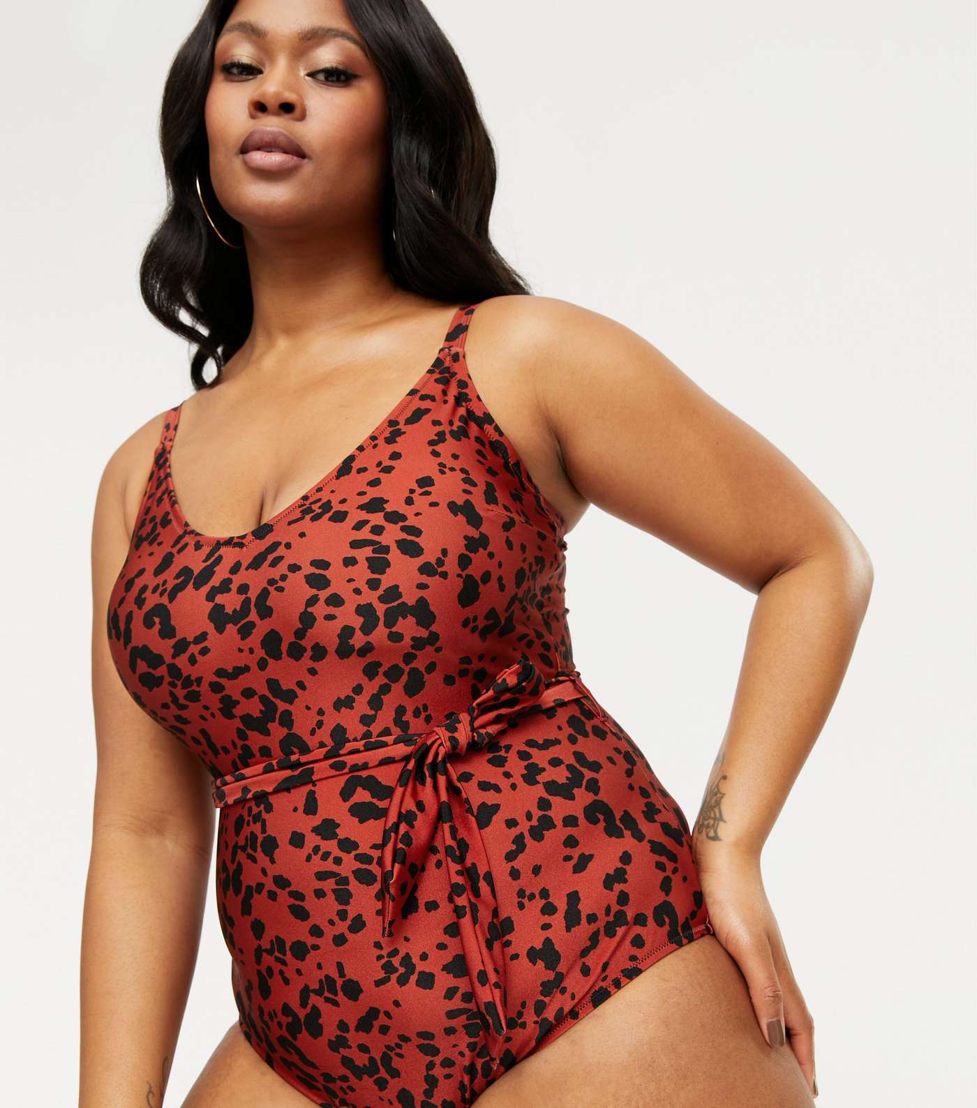 Curves Rust Animal Print Belted Swimsuit Image 4