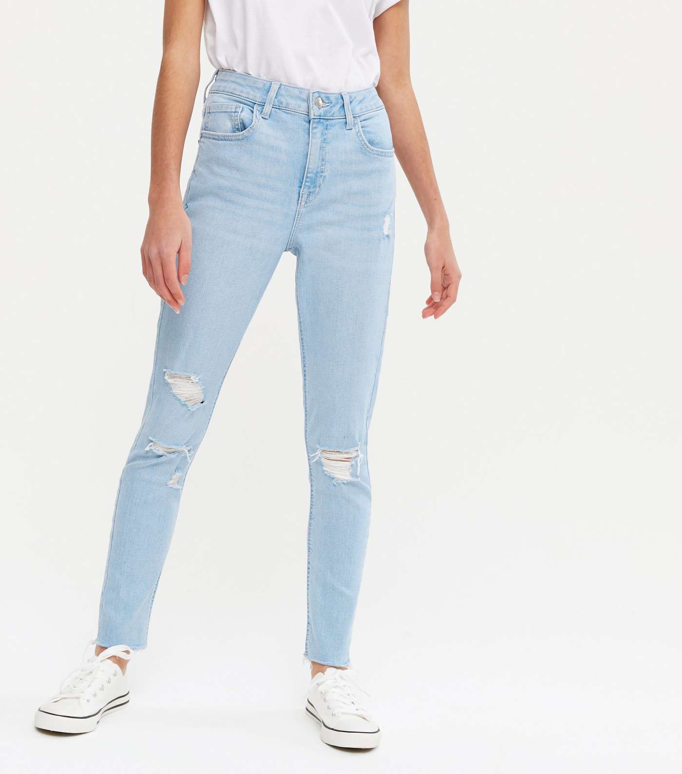 Girls Pale Blue Ripped High Rise Ashleigh Skinny Jeans Image 2