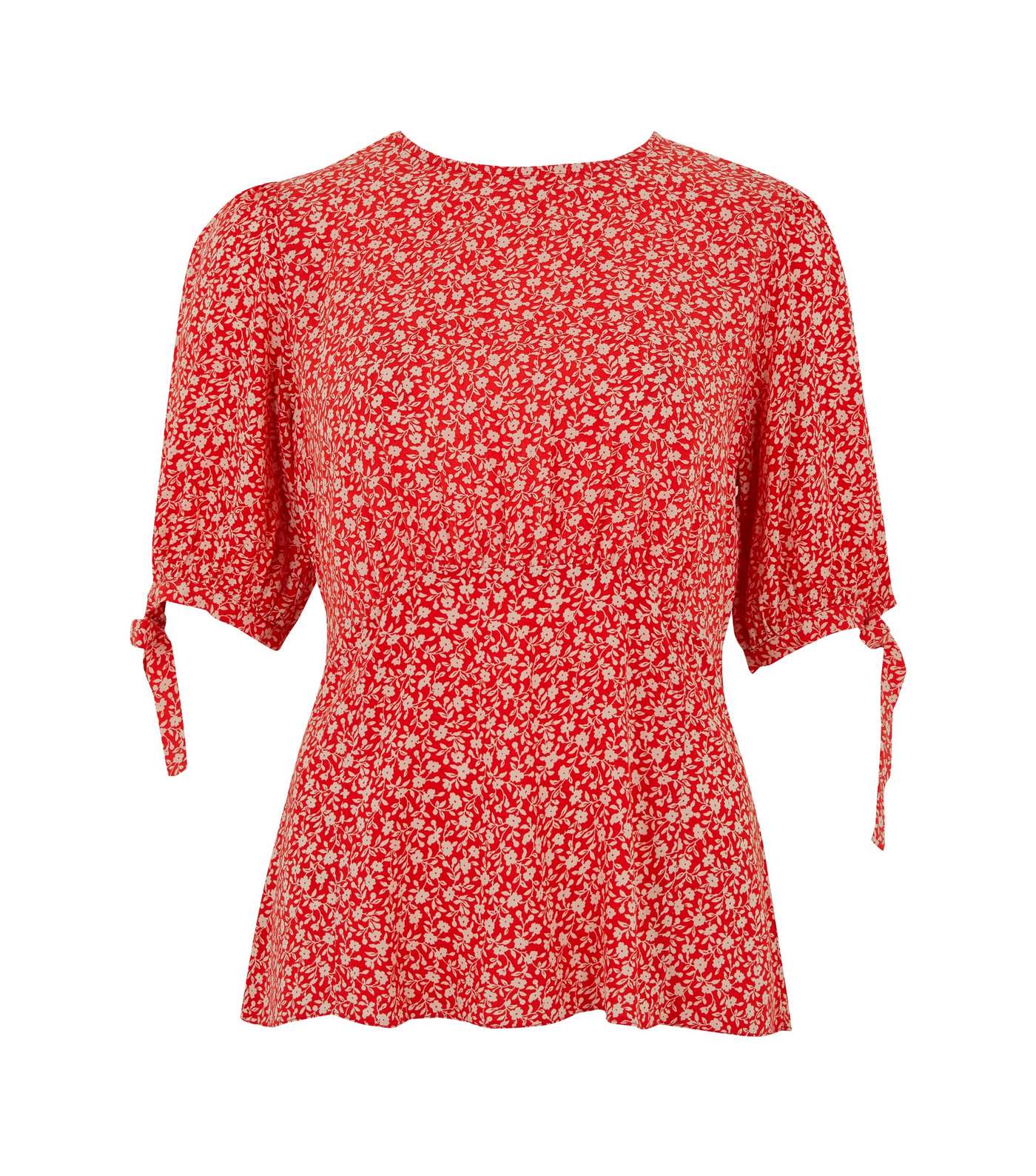 Red Ditsy Floral Tie Sleeve Blouse