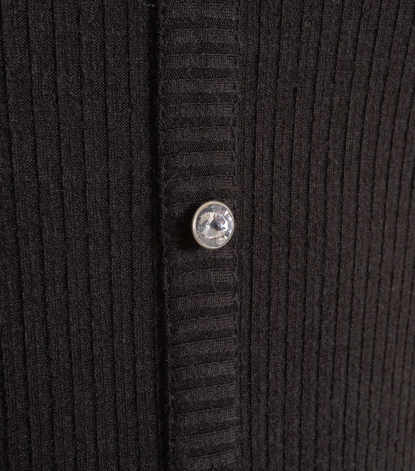 Black Ribbed Gem Button T-Shirt  Image 3