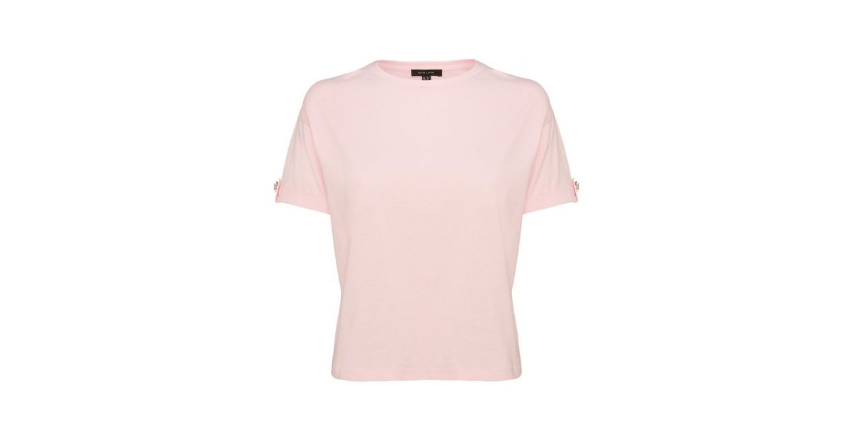 Mid Pink Diamanté Embellished Tab Boxy T-Shirt | New Look
