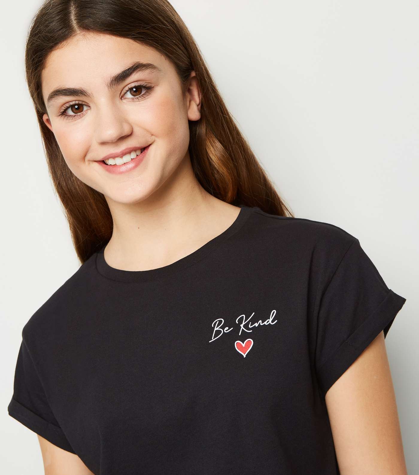 Girls Black Be Kind Slogan Boxy T-Shirt Image 5