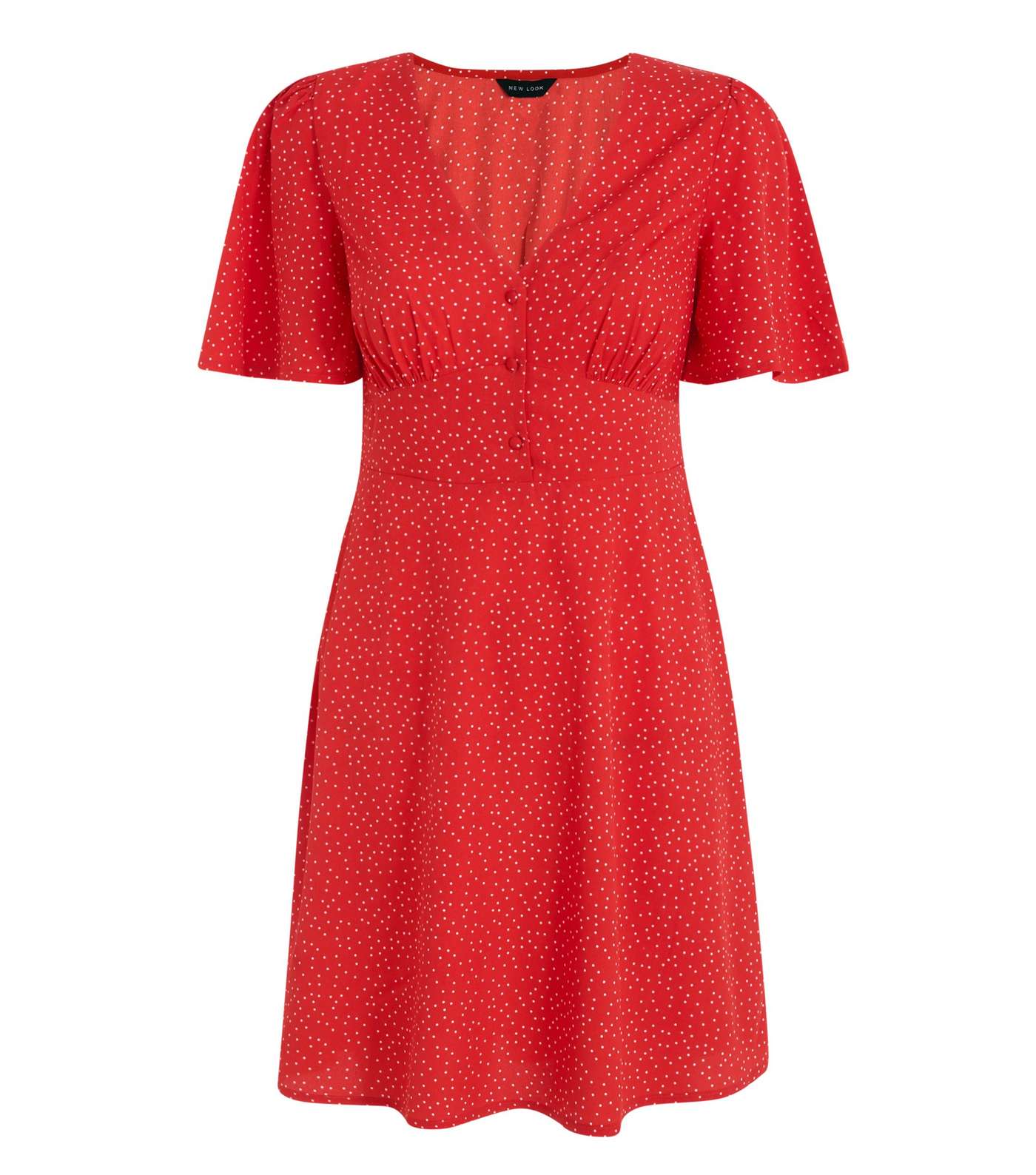 Red Spot Button Front Tea Dress 